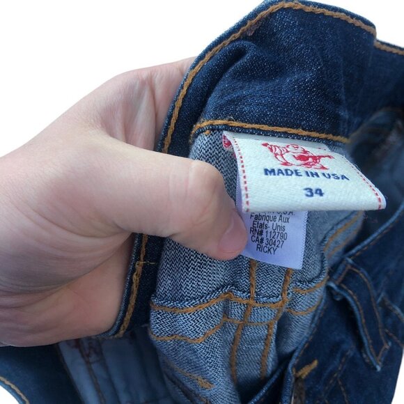 Vintage True Religion Jeans Size 34 RICKY Blue 5 Stitch Horshoe - Picture 5 of 10
